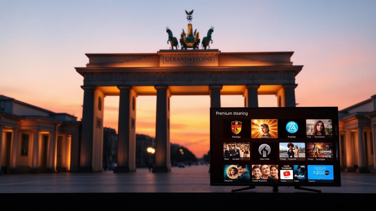 Brandenburger Tor und Fernseher mit deutschen IPTV-Sendern