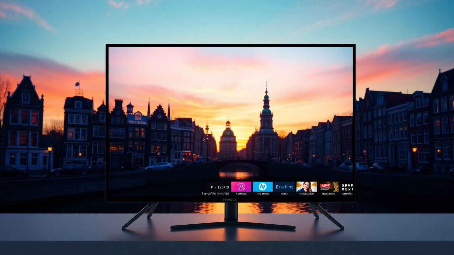 Amsterdamse grachten en tv met Nederlandse IPTV-zenders