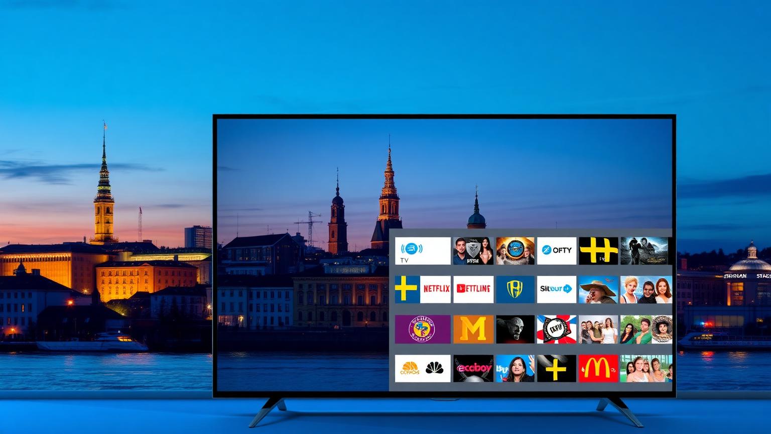 Stockholm gamla stan och tv med svenska IPTV-kanaler