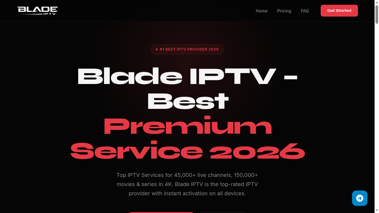Blade IPTV website homepage screenshot
