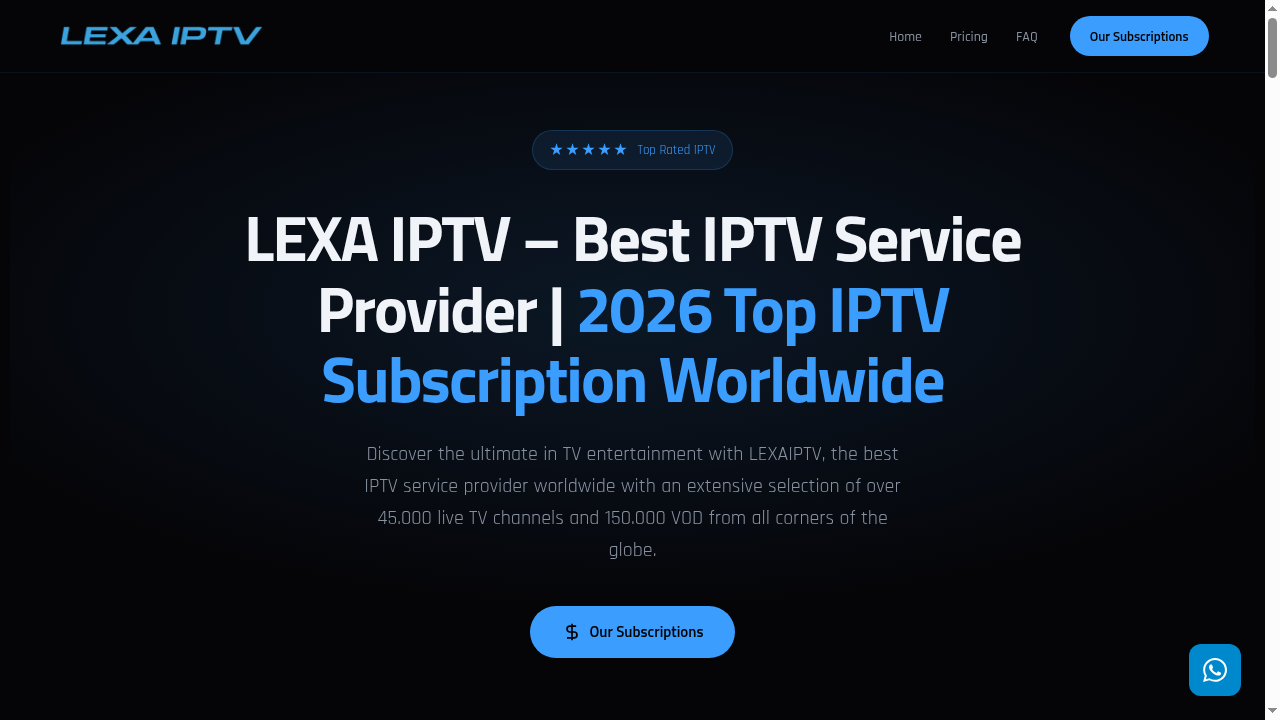 Lexa IPTV website homepage screenshot