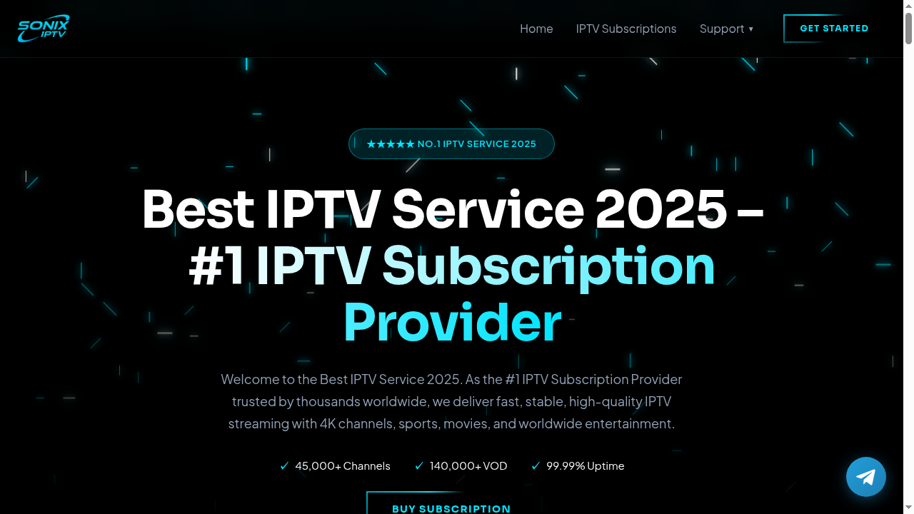 Sonix IPTV website homepage screenshot